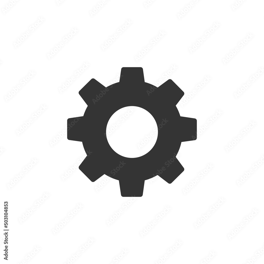 Flat black gear icon. Symbol of machinery, inner processes and cooperation