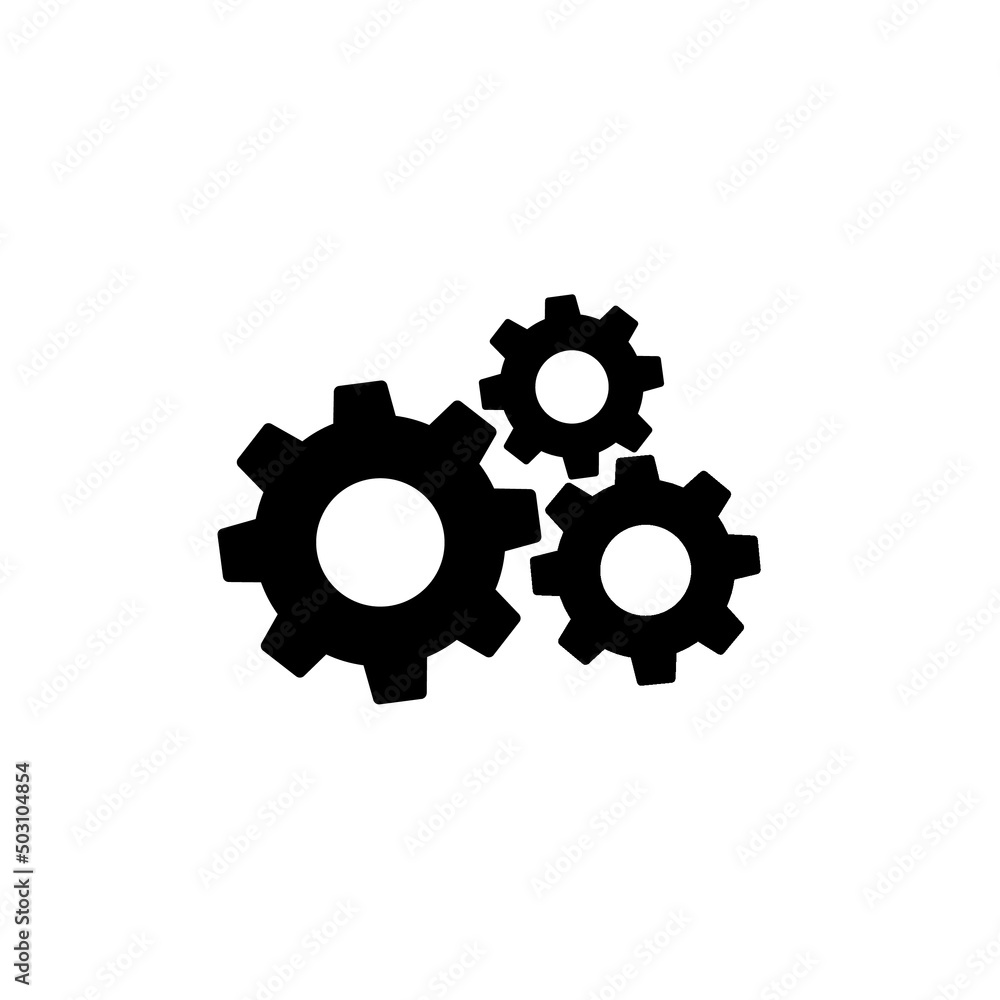 Flat black gears icon. Symbol of mechanich, inner processes and cooperation Flat black gears icon. Symbol of mechanich, inner processes and cooperation