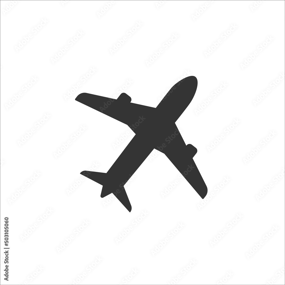 Grey flat plane icon. Concept of tourism and flights. Vector illustration Grey flat plane icon. Concept of tourism and flights. Vector illustration