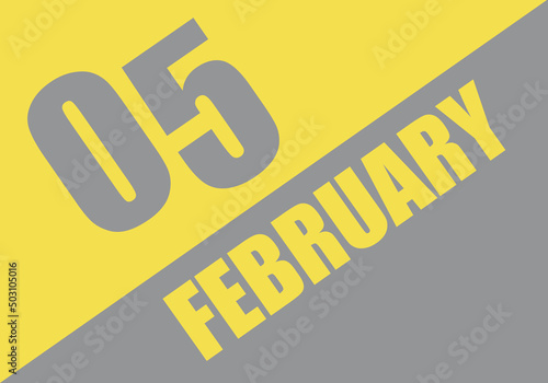 Calendar trendy colors 2021, 5 february. Background and lettering Ultimate Gray and Illuminating