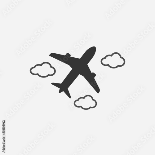 Grey flat plane icon. Concept of tourism and flights. Vector illustration