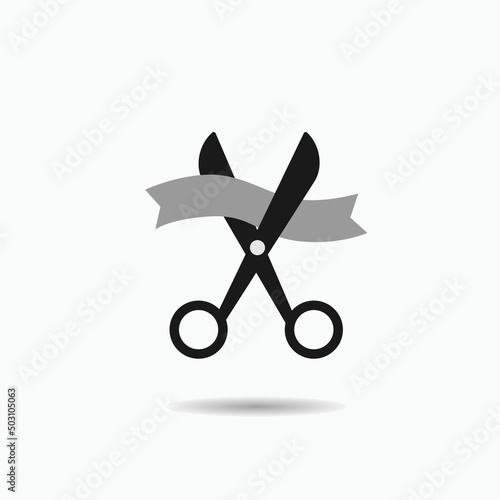 Scissors and celebrating ribbon icon. Symbol of beginning and start up