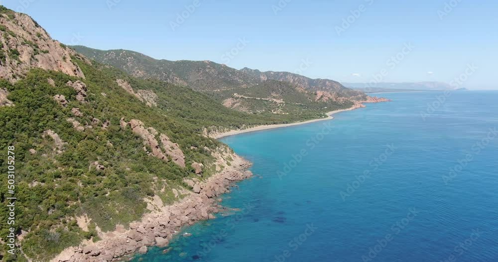 Sardinia, Italy. Aerial drone view. Flight at middle altitude along the coast. Sardinia, Italy. Aerial drone view. Flight at middle altitude along the coast.