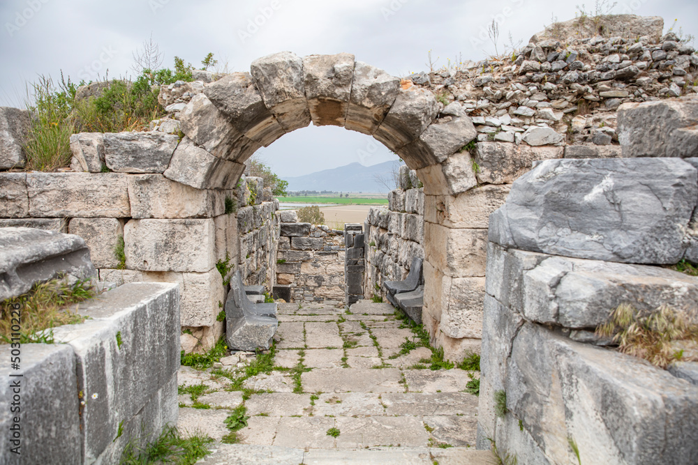 Ruins of big historical theater of Milet Ancient City
