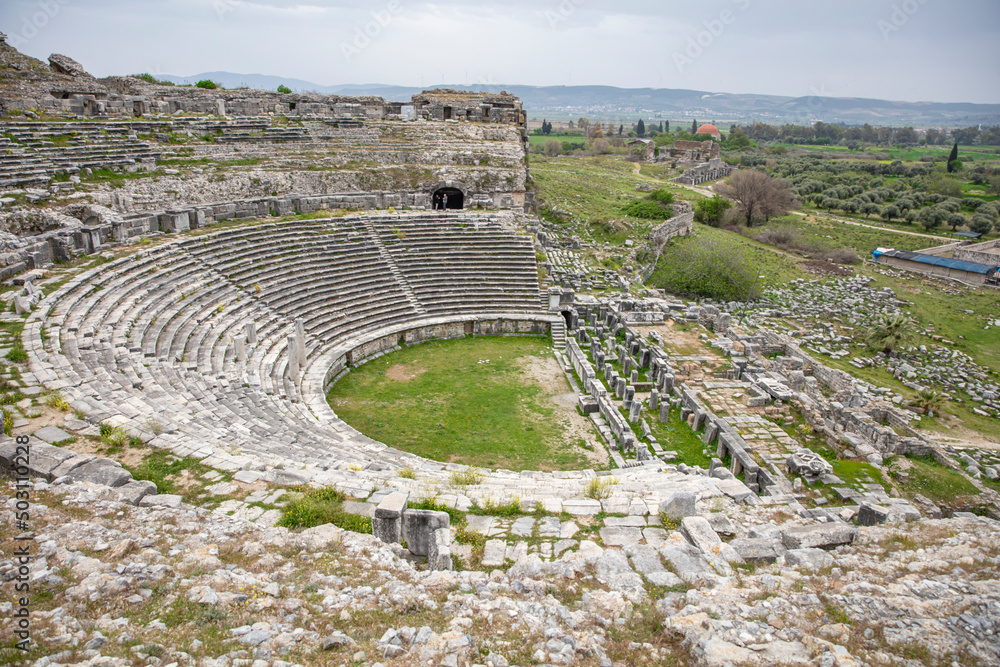 Ruins of big historical theater of Milet Ancient City