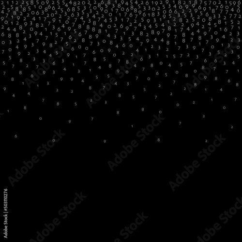 Falling numbers, big data concept. Binary white flying digits. Powerful futuristic banner on black background. Digital vector illustration with falling numbers.