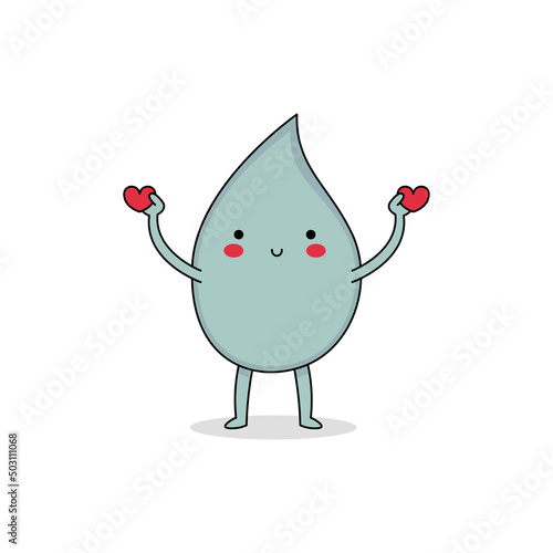 Cute water droplet cartoon character spreading love