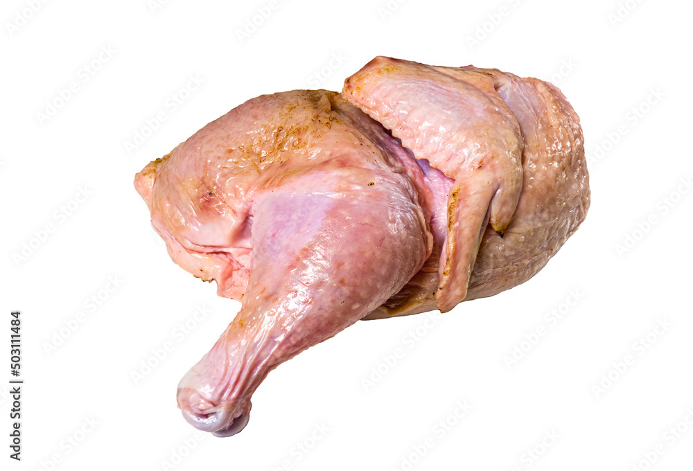 half raw chicken, excellent condition, top view, isolated on white background half raw chicken, excellent condition, top view, isolated on white background