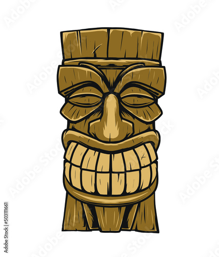 tiki sculpture vector illustration, drawing style