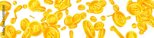 Thai baht coins falling. Breathtaking scattered THB coins. Thailand money. Immaculate jackpot, wealth or success concept. Vector illustration.