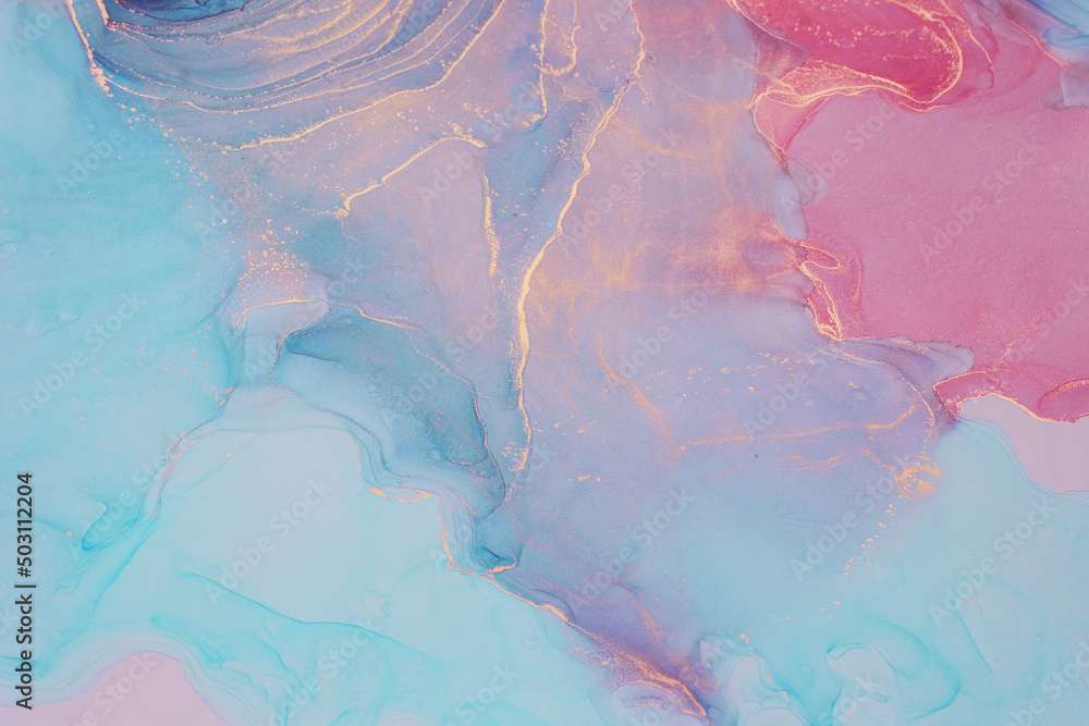 Naklejka premium Abstract liquid ink painting background in pink blue colors.
