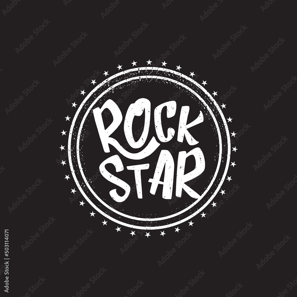 vintage yellow rock star print isolated on grunge grey background. Vector Grunge Rock star emblem,logo and label concept design template for printing on t shirt