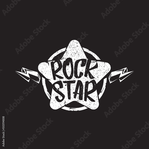 vintage yellow rock star print isolated on grunge grey background. Vector Grunge Rock star emblem,logo and label concept design template for printing on t shirt