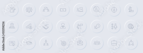 headhunting line gray icons on round rubber buttons. headhunting icon set for web, mobile apps, ui design and promo business polygraphy