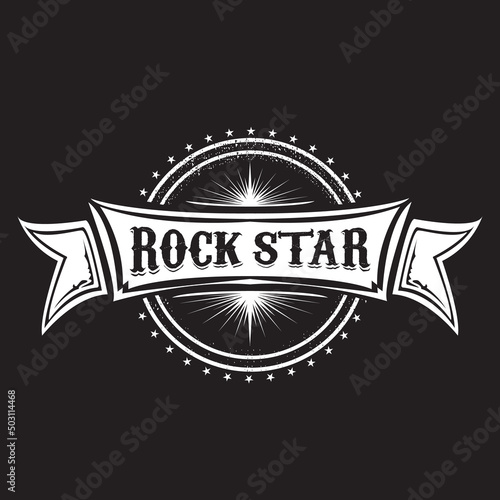 vintage yellow rock star print isolated on grunge grey background. Vector Grunge Rock star emblem,logo and label concept design template for printing on t shirt