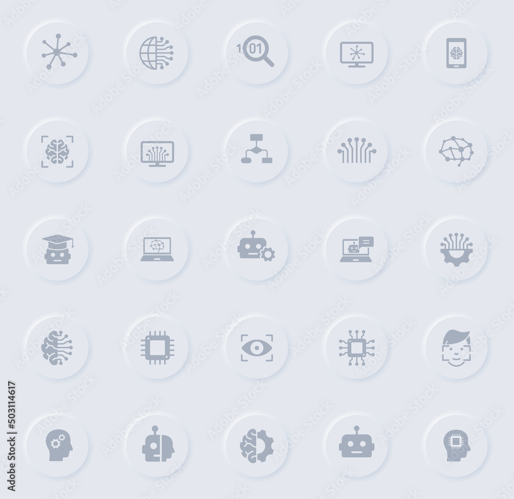 neural network gray glyph icons on round rubber buttons. neural network vector icons for web, mobile apps, ui design and promo business polygraphy neural network gray glyph icons on round rubber buttons. neural network vector icons for web, mobile apps, ui design and promo business polygraphy