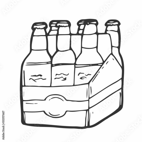 Beer six pack in box. Doodle style