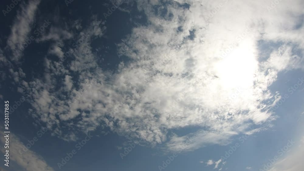 Beautiful white clouds move quickly across the blue sky. Timelapse video. The sky as a background. Sunny warm weather. Changeable clouds in the sky during the day. Beautiful white clouds move quickly across the blue sky. Timelapse video. The sky as a background. Sunny warm weather. Changeable clouds in the sky during the day.