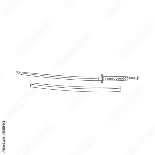 Katana Sword with Scabbard Outline Icon Illustration on Isolated White Background