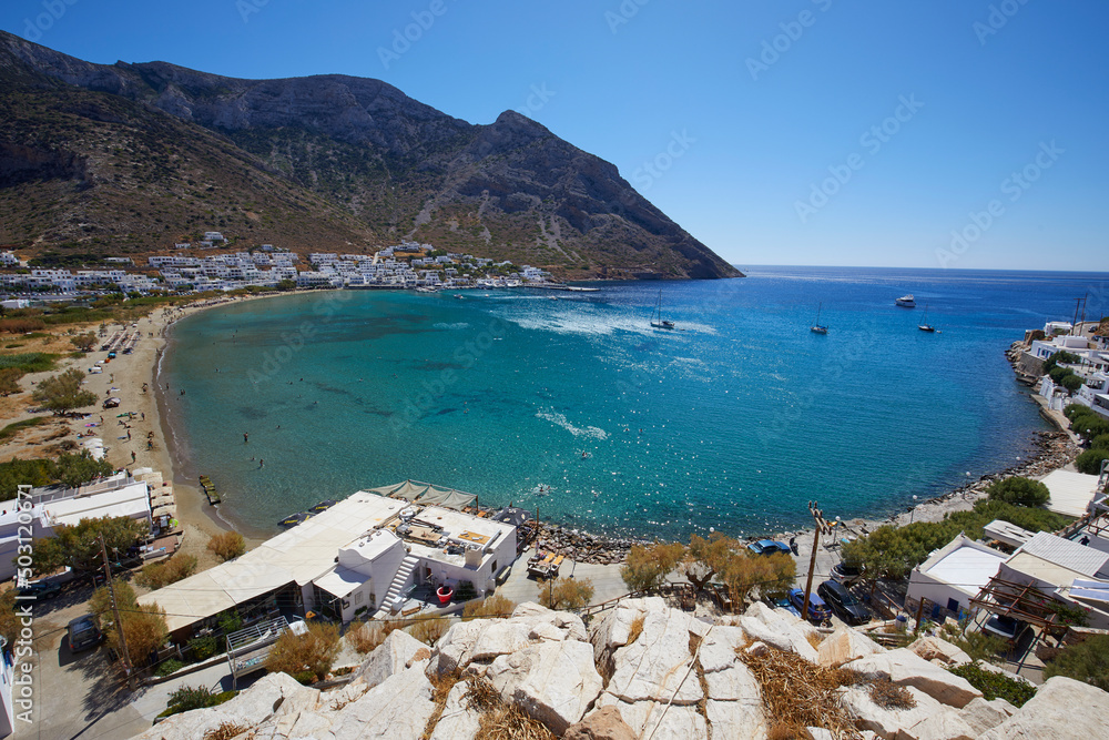 View over Kamares beach, Sifnos, Cyclades Islands, Greece,