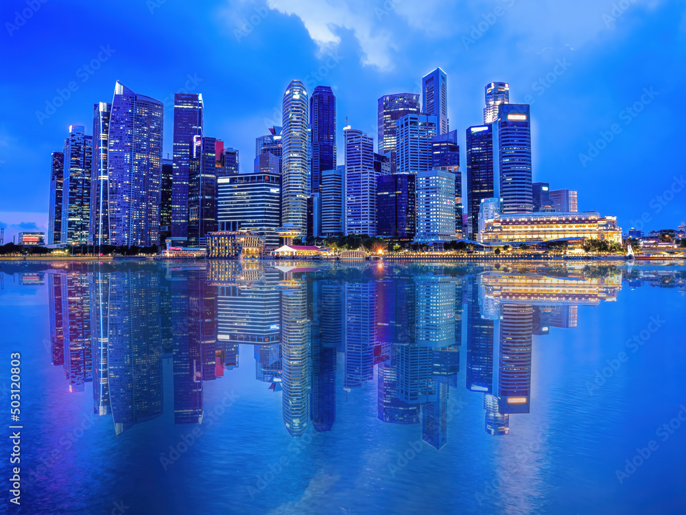 skyscrapers at central business district of Singapore with reflection