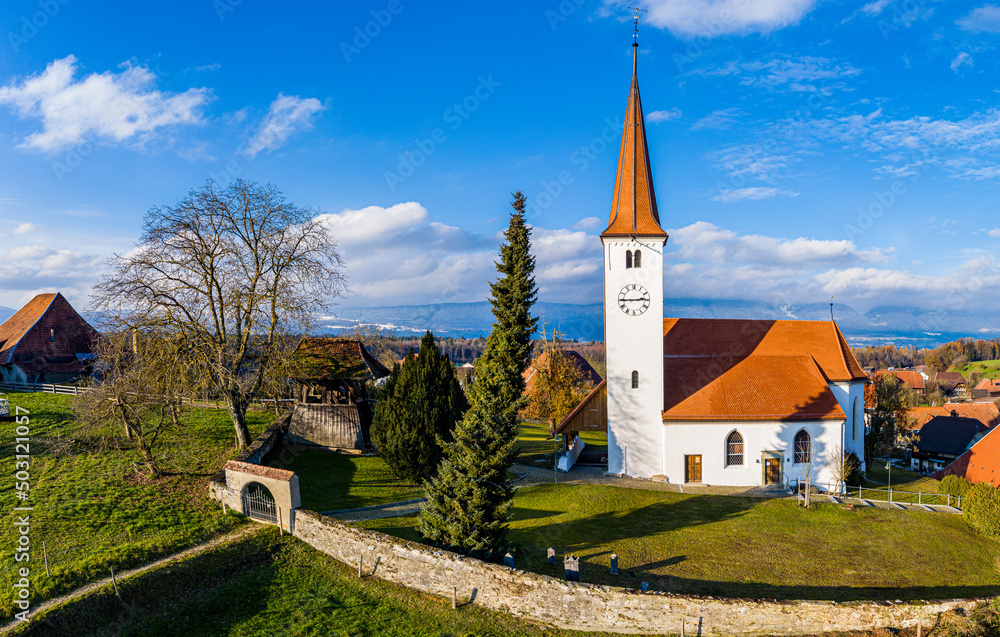 Church of Oberwil bei Büren from the air Switzerland