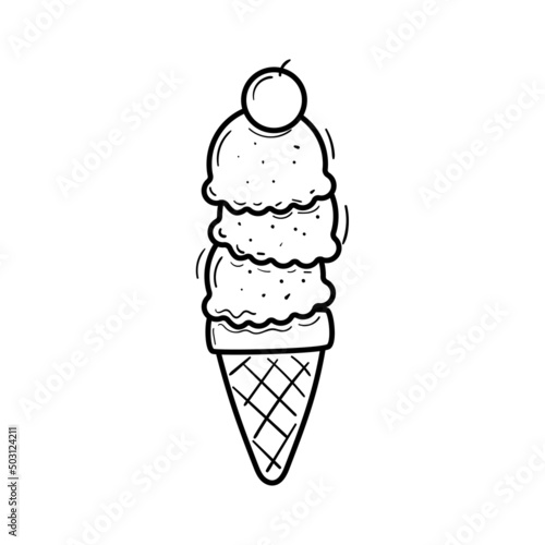 Ice cream scoop vector illustration in doodle drawing style isolated on white background