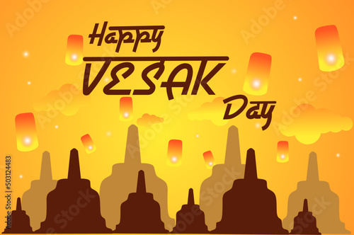 Happy Vesak Day Budha Purnima Background With Budha Statue Silhouet Realistic Pink Lotus And Candle Vector Illustration, Vesak Day Greeting Card, Budhaism Celebration, Budha's anniversary, Waisak