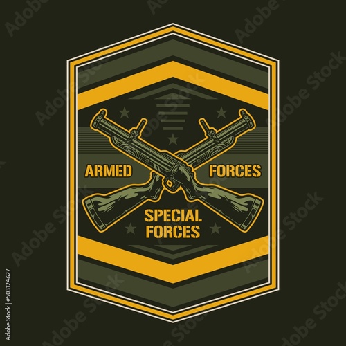 Armed special forces colorful label