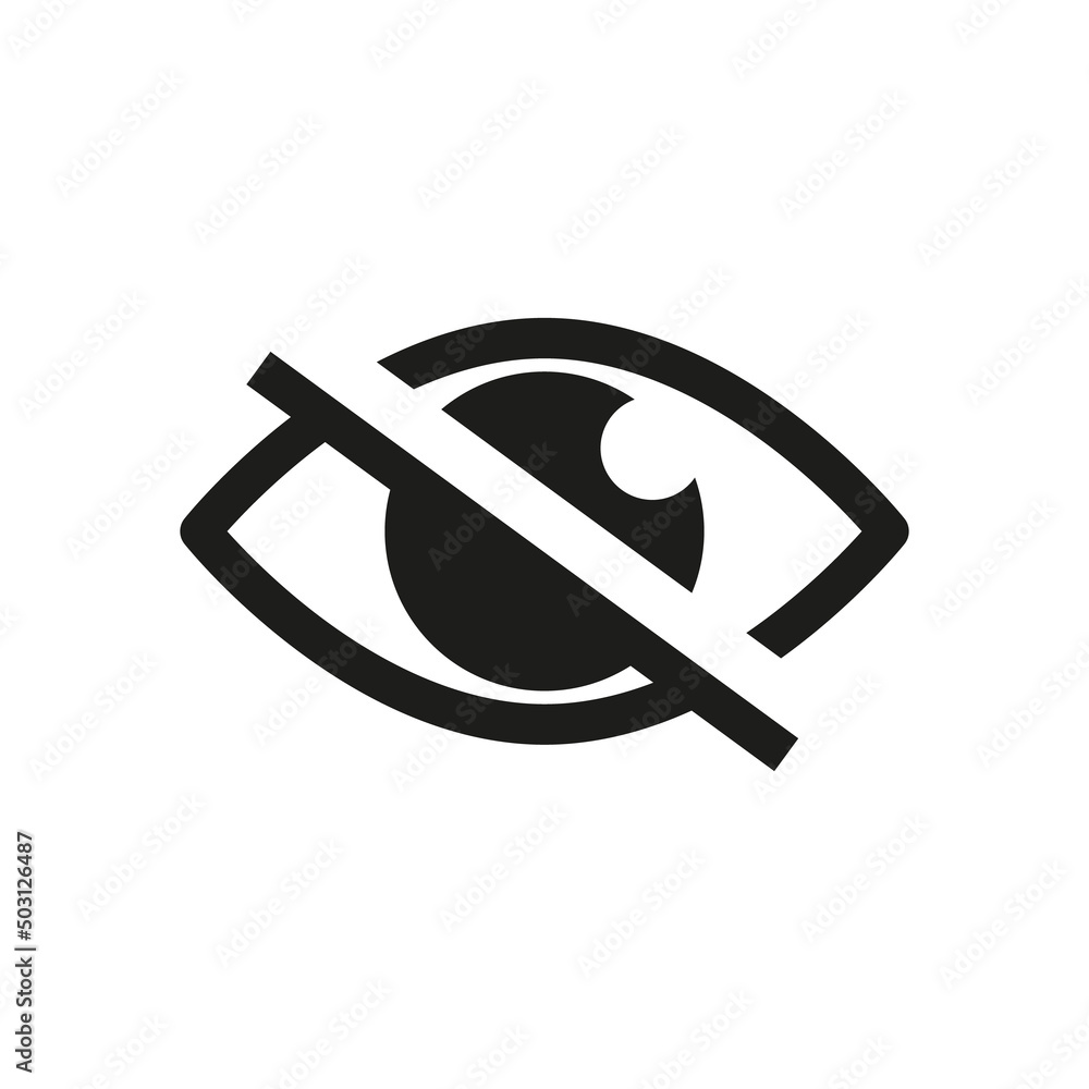 No eye icon. Hidden eye icon, invisible view. Privacy ad block icon No eye icon. Hidden eye icon, invisible view. Privacy ad block icon