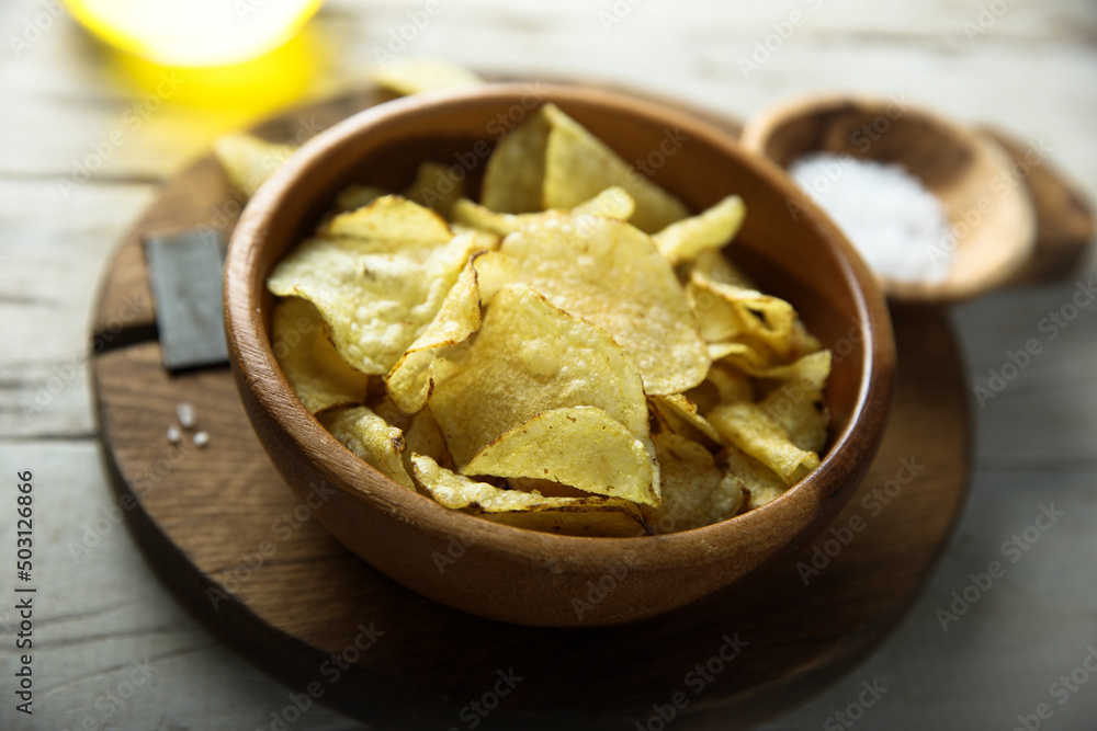 Homemade potato chips with sea salt Homemade potato chips with sea salt