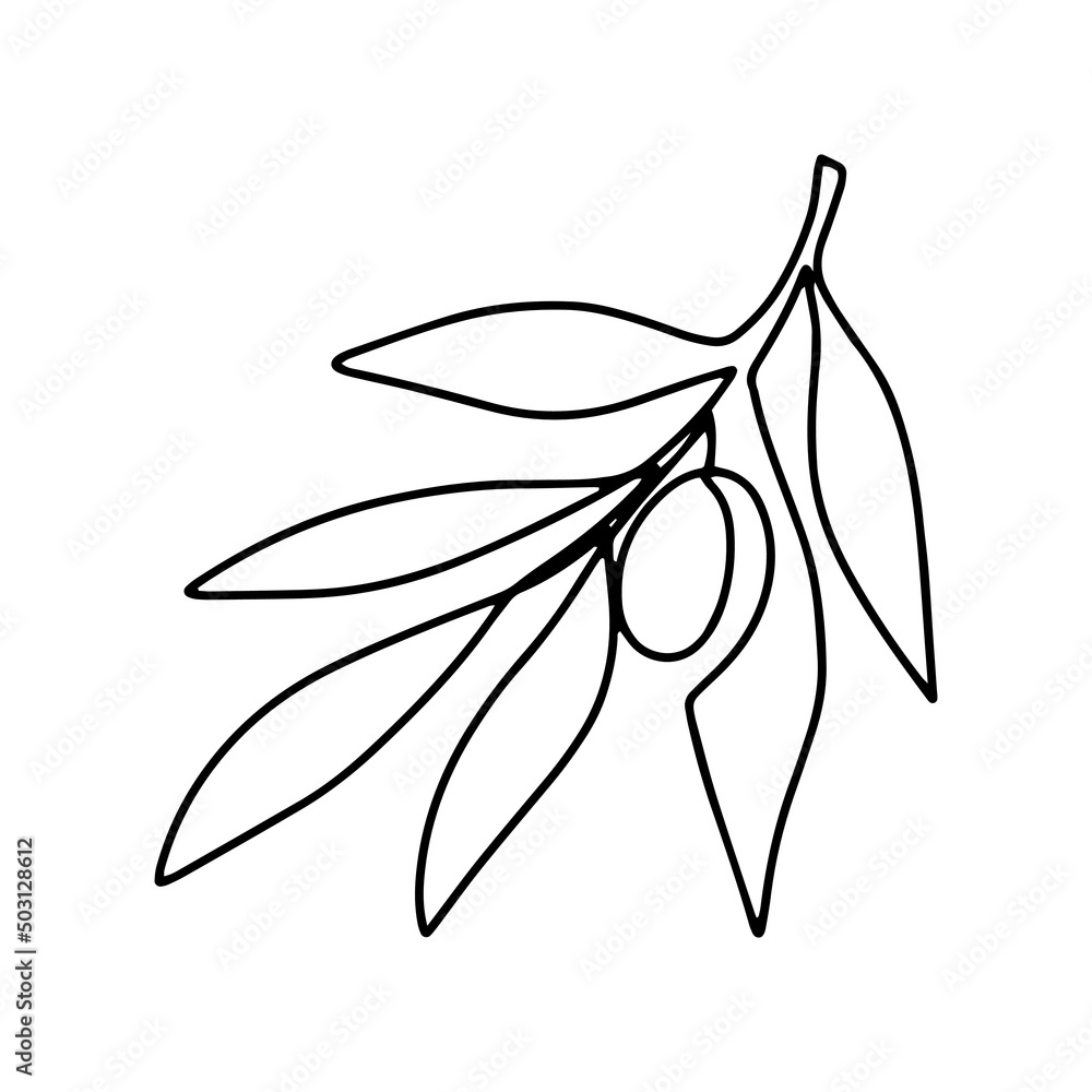 Hand drawn olive branch isolated on white background. Outline olive tree branch for menu, logo, greeting cards, patterns, web. Line art, one line. Hand drawn olive branch isolated on white background. Outline olive tree branch for menu, logo, greeting cards, patterns, web. Line art, one line.