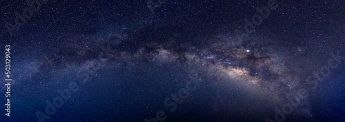 Panorama blue night sky milky way and star on dark background