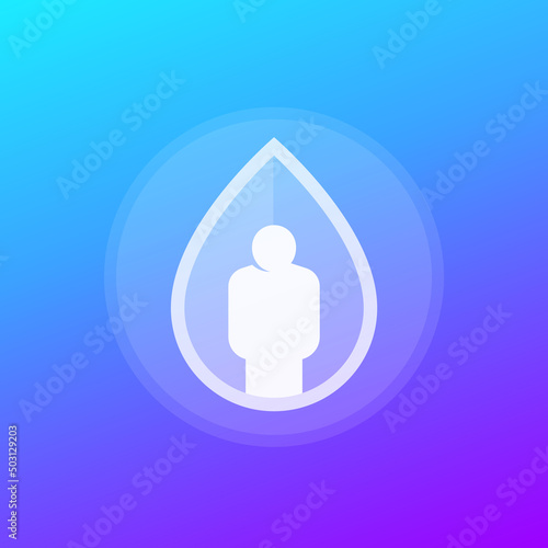 water balance in body vector icon with water drop