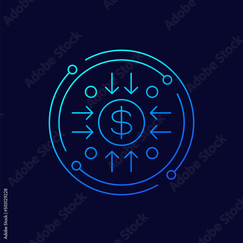 cost reducing and optimization line icon, vector