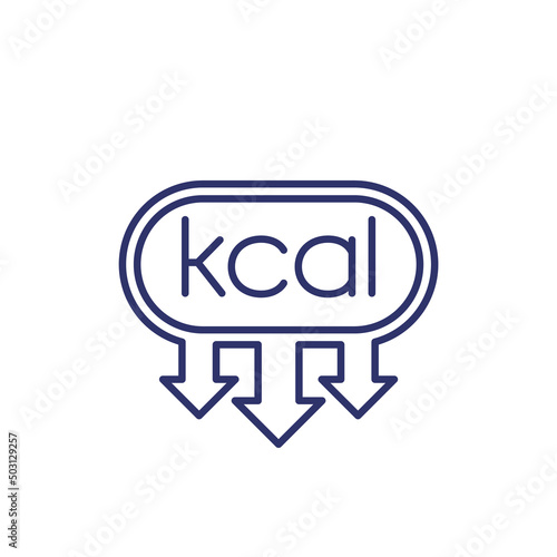 kcal, kilocalorie reducing icon, line vector