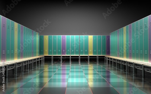 Sports locker room, 3d render 