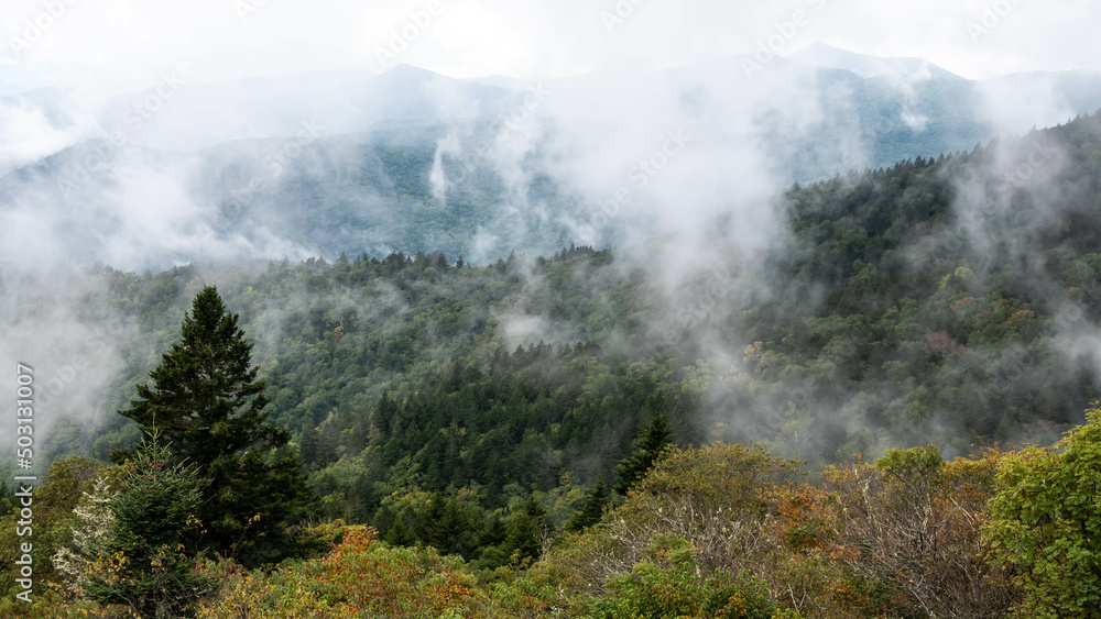 Foggy Morning in the Valleys of the Appalachian Mountains View from The Blue Ridge Parkway