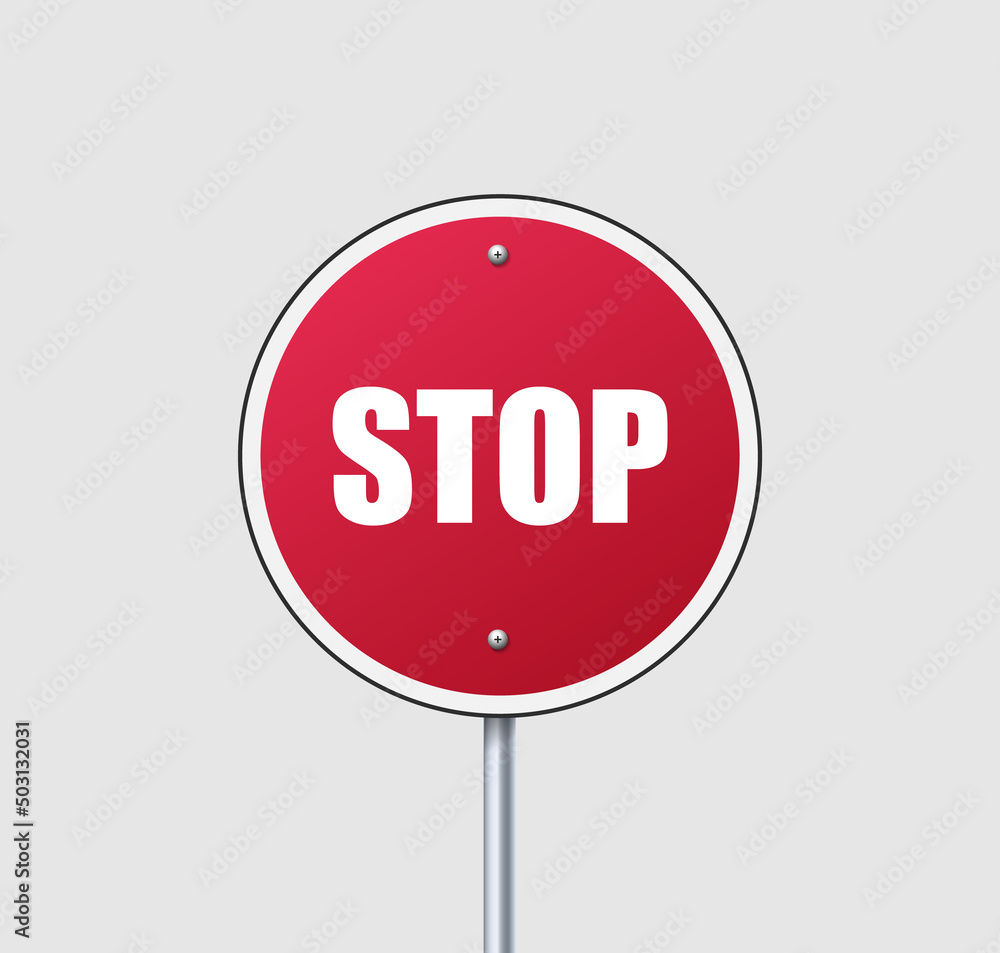 Red street stop signal. Round traffic warning on tube Red street stop signal. Round traffic warning on tube