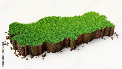 3D rendering of the Turkey map made of grass and soil on a white background photo