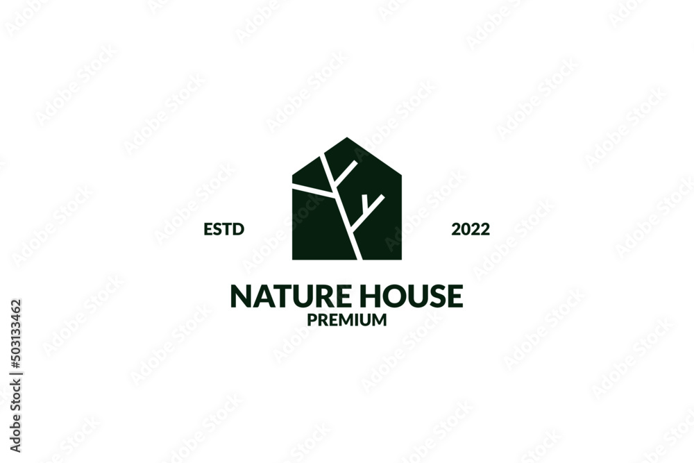 Fototapeta premium Flat nature house with leaf icon logo design vector template