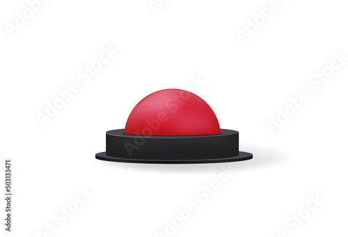 Red button side view. Volumetric symbol of emergency