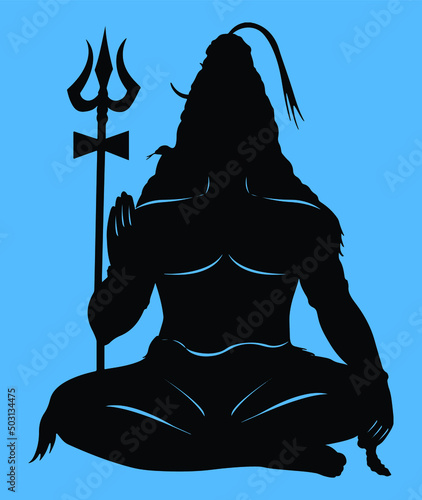 Silhouette of the god Shiva of Hinduism on a blue background