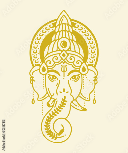Golden silhouette of Ganesha, elephant-headed Hindu god of beginnings