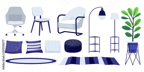 Living room furniture set with different furnitures chair armchair tv pillow cabinet