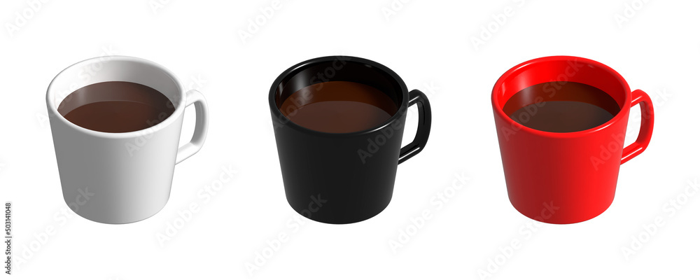 3D mugs. A set of cups for tea or coffee. Illustration. 3D render 3D mugs. A set of cups for tea or coffee. Illustration. 3D render