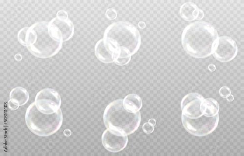 Vector soap bubble. Realistic soap bubble png  glare. Foam bubbles png. Powder  soap  detergent. Vector image.