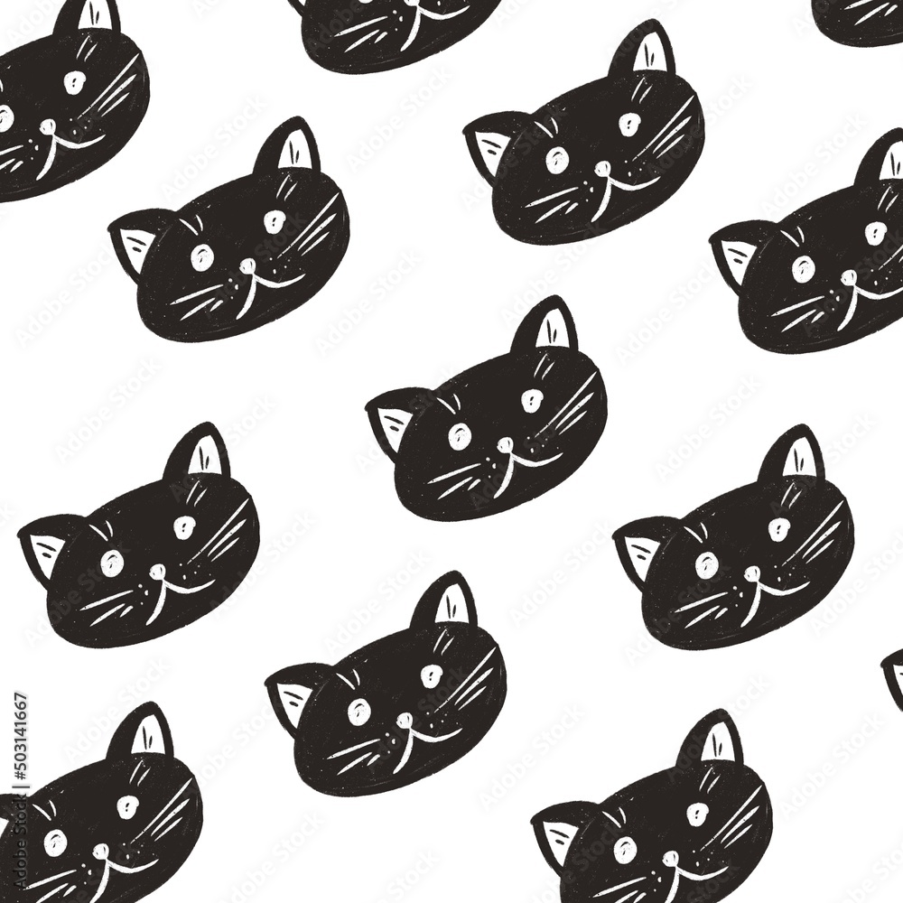 Hand-drawn cat pattern, cartoon illustration