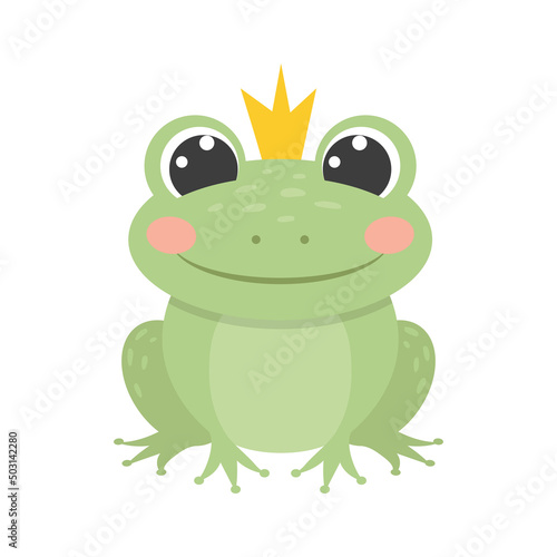 Cute little cartoon frog prince. Isolated on a white background.