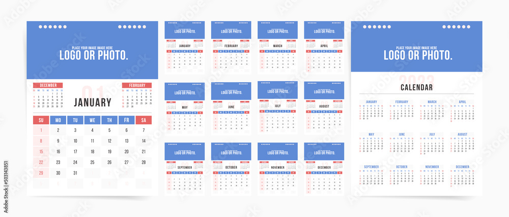 2023 wall calendar template design. Ready to use cute pink personal calendar and planner with place for image. Vector vertical 12 months 2023 calendar. Starts on Sunday. 2023 wall calendar template design. Ready to use cute pink personal calendar and planner with place for image. Vector vertical 12 months 2023 calendar. Starts on Sunday.